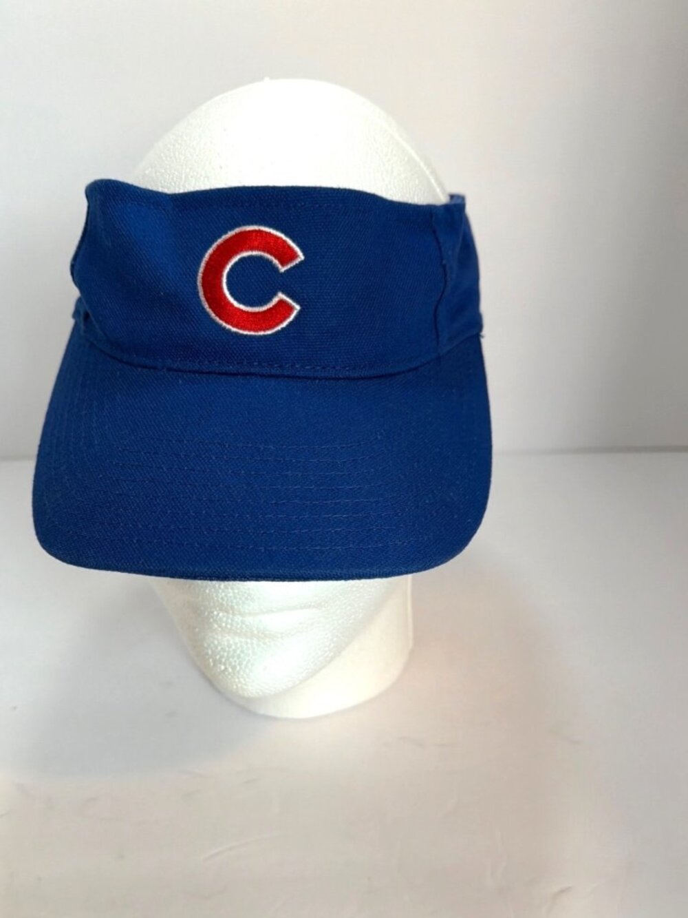 Vintage Chicago Cubs Blue Adjustable Visor By Twins Enterprise 100% Cotton - Picture 1 of 7